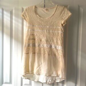 EUC Anthropologie Meadow & Rue Cream Lace, Short Sleeve, Dress XS